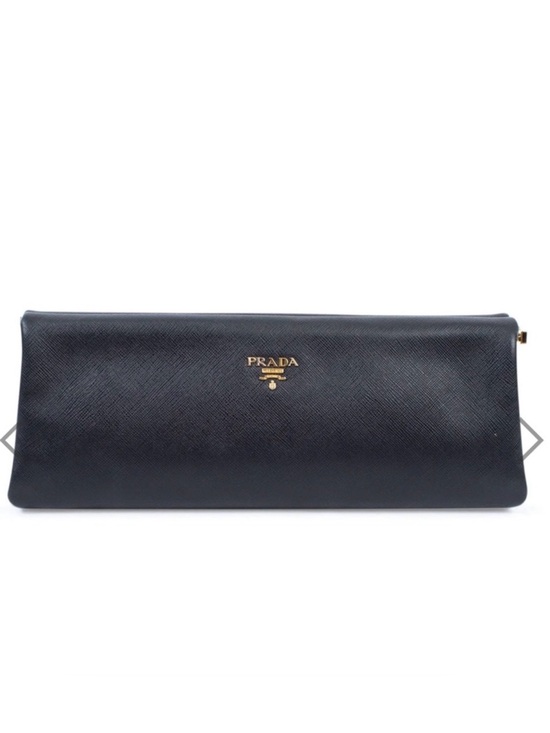 Prada Handbags - PRADA East West Frame Clutch in Black Saffiano and Gold Tone Hardware
